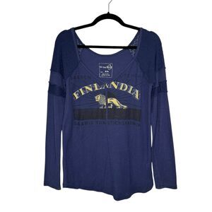 Free People We the Free Women’s Medium Finlandia V-Neck Top Navy Long Sleeve Y2K